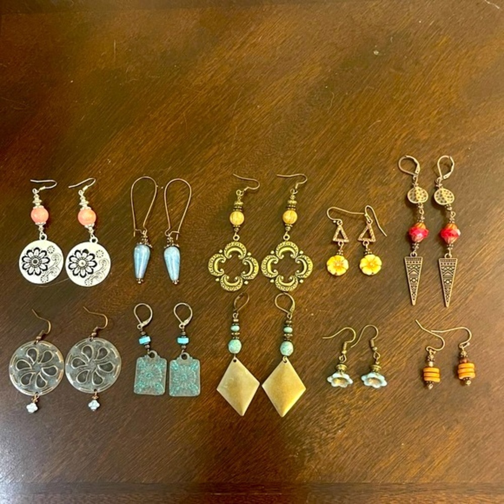 Earring Lot 10 Pair Handcrafted Artisan Earrings  NEW # 185 Bohemian Earrings